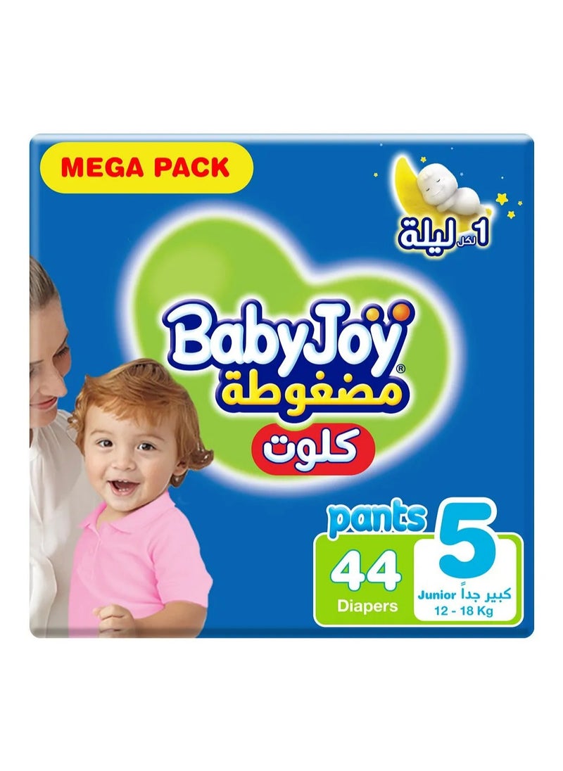 Baby Joy BabyJoy Compressed Culotte Pant Style Diapers, 44 Pieces Mega Pack, Size 5, 12-18Kg - Leak Protection, Navel Cut Design, Breathable Material 