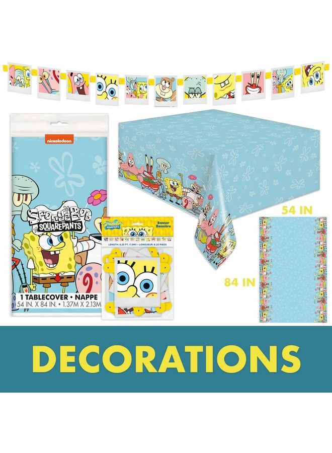 Unique Spongebob Birthday Decorations ; Spongebob Party Decorations ; Spongebob Party Supplies ; Serves 16 Guests ; With Banner Spongebob Tablecloth Dinner & Cake Plates Napkins Forks Button - Image 5