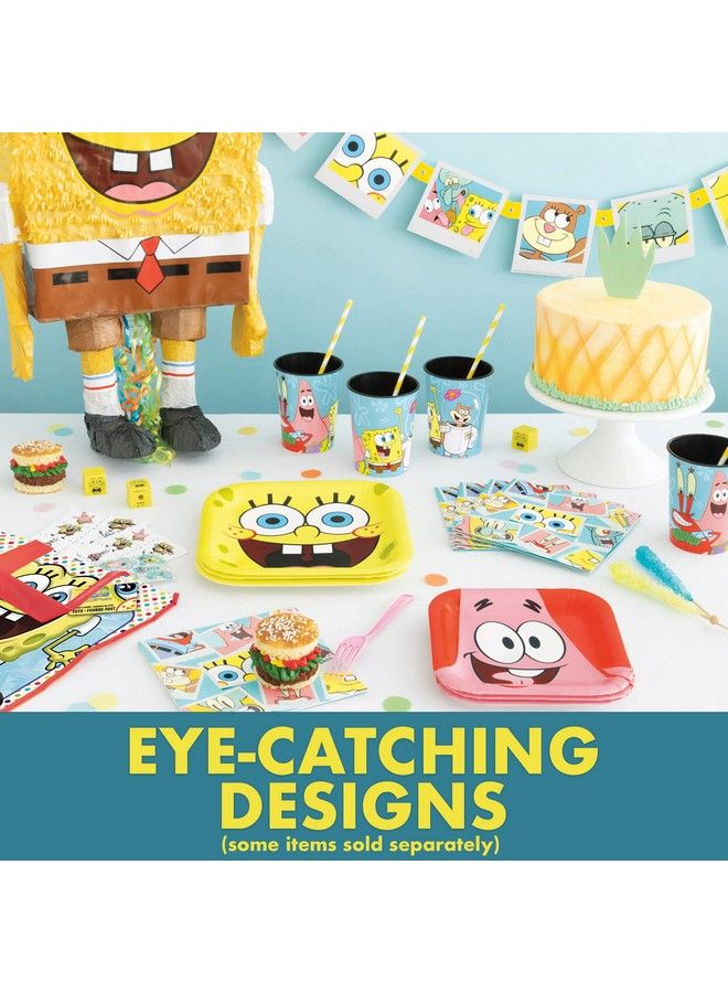 Unique Spongebob Birthday Decorations ; Spongebob Party Decorations ; Spongebob Party Supplies ; Serves 16 Guests ; With Banner Spongebob Tablecloth Dinner & Cake Plates Napkins Forks Button - Image 3