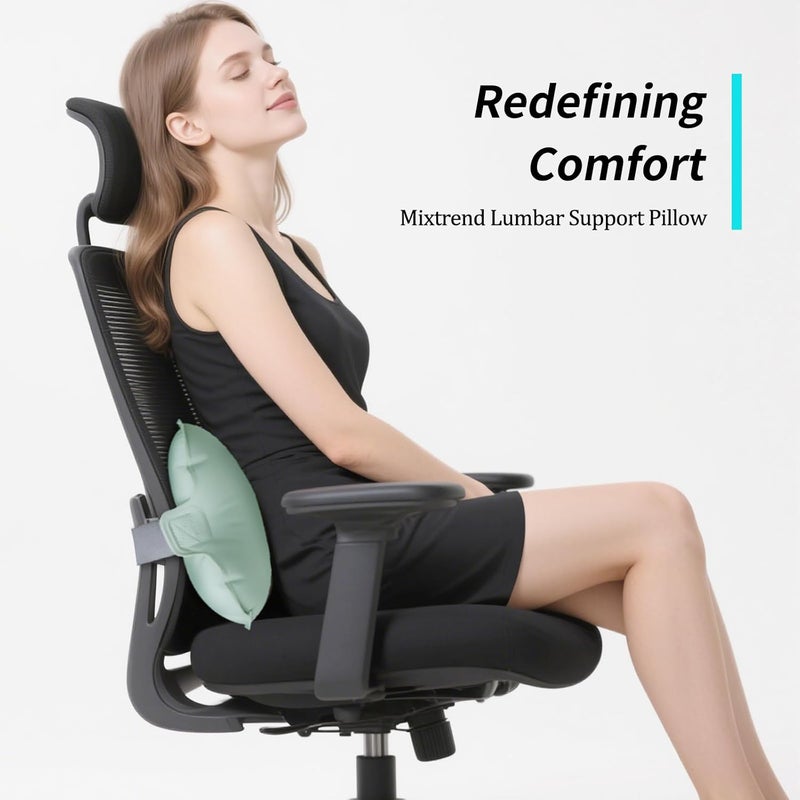 Mixtrend Travel Lumbar Pillow – Inflatable Memory Foam Back Support Cushion for Airplane, Car, Office Chair, Long Flight – Ergonomic Pain Relief for Women, Men & Kids (Matcha Green) - Image 3
