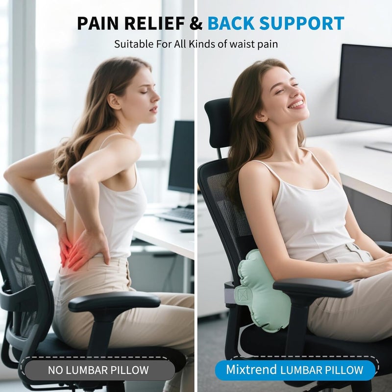 Mixtrend Travel Lumbar Pillow – Inflatable Memory Foam Back Support Cushion for Airplane, Car, Office Chair, Long Flight – Ergonomic Pain Relief for Women, Men & Kids (Matcha Green) - Image 2