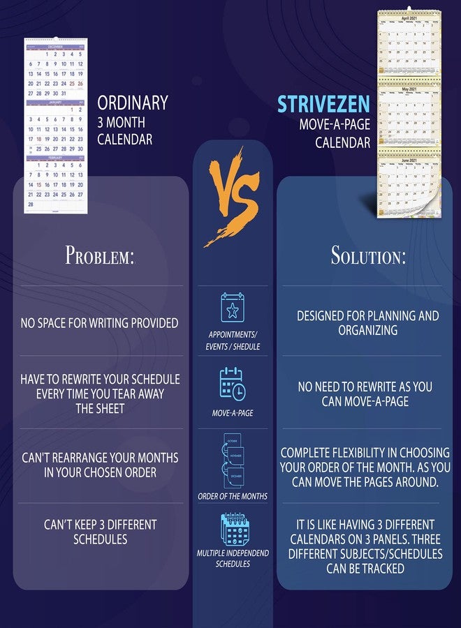 STRIVE ZEN 2026 2027 3-Month Wall Calendar by StriveZen, Move-a-Page, 11 x 26 Inches, Large, Vertical, Wire bound, January 26 - December 27, Use as Three Separate Calendars - Image 2