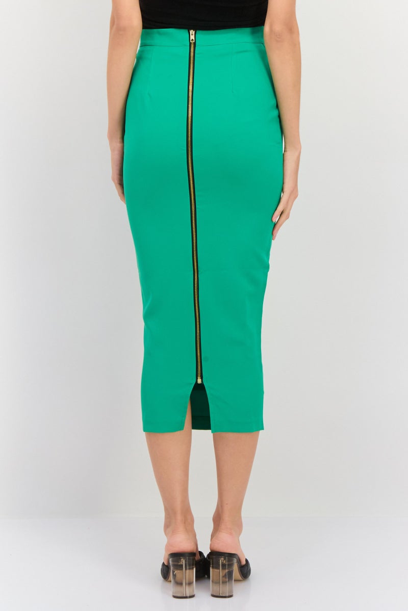 Vesper Women Solid Basic Midi Skirt, Green - Image 3