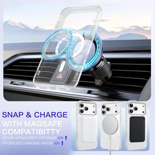 BENTOBEN Magnetic for iPhone 17 Pro Max Case Clear Crystal Glitter Bling 17 Pro Max Phone Case Compatible with MagSafe Shockproof Sparkly Cute Women Girl Cover for iPhone 17 Pro Max Clear Glitter - Image 3