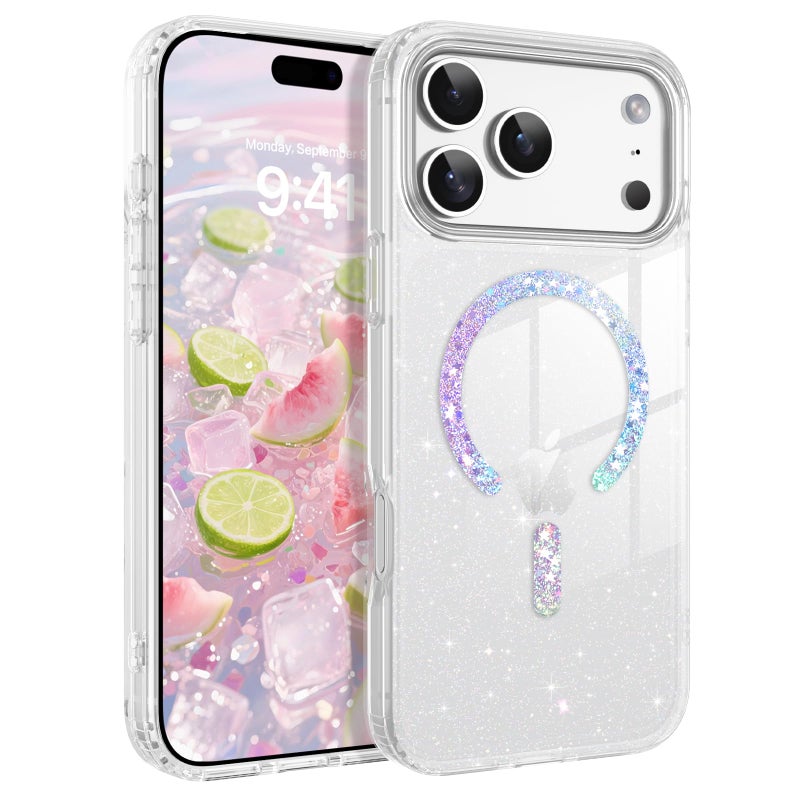 BENTOBEN Magnetic for iPhone 17 Pro Max Case Clear Crystal Glitter Bling 17 Pro Max Phone Case Compatible with MagSafe Shockproof Sparkly Cute Women Girl Cover for iPhone 17 Pro Max Clear Glitter - Image 2