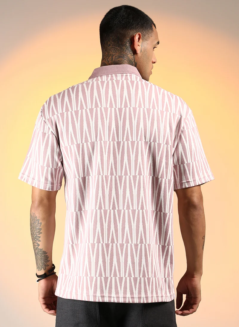 Campus Sutra Men's Rouge Pink Veined Polo T-Shirt
