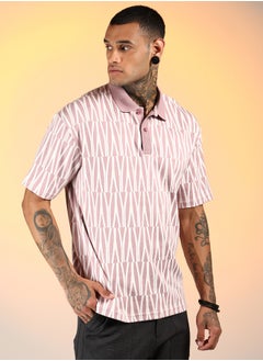 كامبوس سوترا Men's Rouge Pink Veined Polo T-Shirt  - Image 3