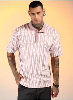 كامبوس سوترا Men's Rouge Pink Veined Polo T-Shirt  - Image 2