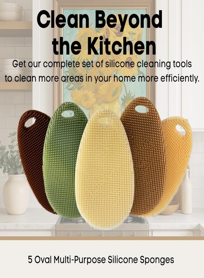 Asiopphire Silicone Sponge Dish Scrubber - Food Grade and Housecleaning - BPA Free Silicone Kitchen Scrubber [5 Pack Ovals Fall] - Image 2