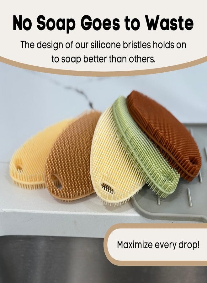 Asiopphire Silicone Sponge Dish Scrubber - Food Grade and Housecleaning - BPA Free Silicone Kitchen Scrubber [5 Pack Ovals Fall] - Image 4