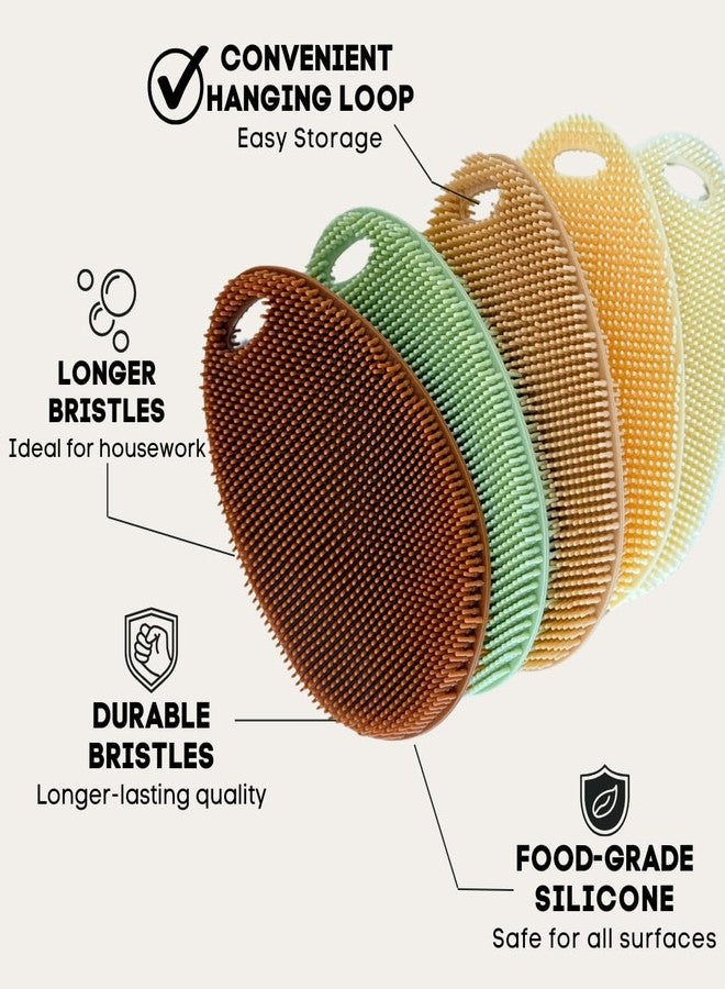 Asiopphire Silicone Sponge Dish Scrubber - Food Grade and Housecleaning - BPA Free Silicone Kitchen Scrubber [5 Pack Ovals Fall] - Image 3