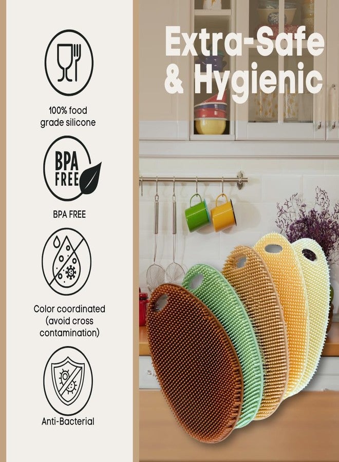 Asiopphire Silicone Sponge Dish Scrubber - Food Grade and Housecleaning - BPA Free Silicone Kitchen Scrubber [5 Pack Ovals Fall] - Image 5