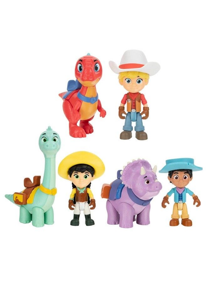 null - Dino Ranch 6Figure Pack Jon And Blitz, Min And Clover, Miguel And Tango Three 3” Dino Ranchers And Three 4” Dinos, Plus Fence Pieces Toys For Kids Featuring Your Favorite Prewestoric Ranchers - Image 1