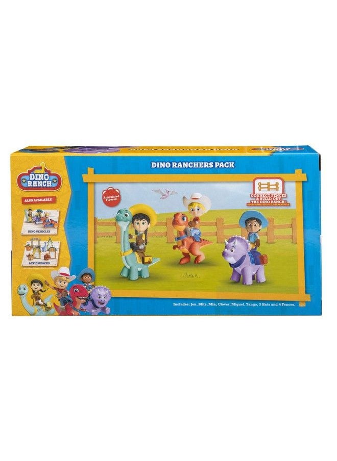 null - Dino Ranch 6Figure Pack Jon And Blitz, Min And Clover, Miguel And Tango Three 3” Dino Ranchers And Three 4” Dinos, Plus Fence Pieces Toys For Kids Featuring Your Favorite Prewestoric Ranchers - Image 1