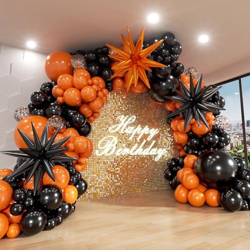 ADOINBY Black and Orange Balloon Arch Kit 140Pcs Black Orange Latex Balloon Garland kit 18 12 10 5 Inch Different Size Balloons for Halloween Birthday Baby Shower Thanksgiving Day Party Decorations - Image 1
