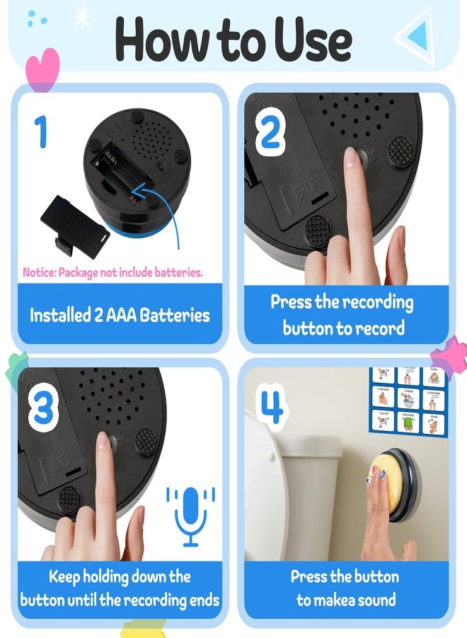 OSNIE Autism Life Routine Chart with Speech Buttons - 4Pcs Voice Recordable Speech Button in 4 Colors with Life Indicator Chart for Kids, Speaking Buzzer and Autism Learning Materials for Home School - Image 4