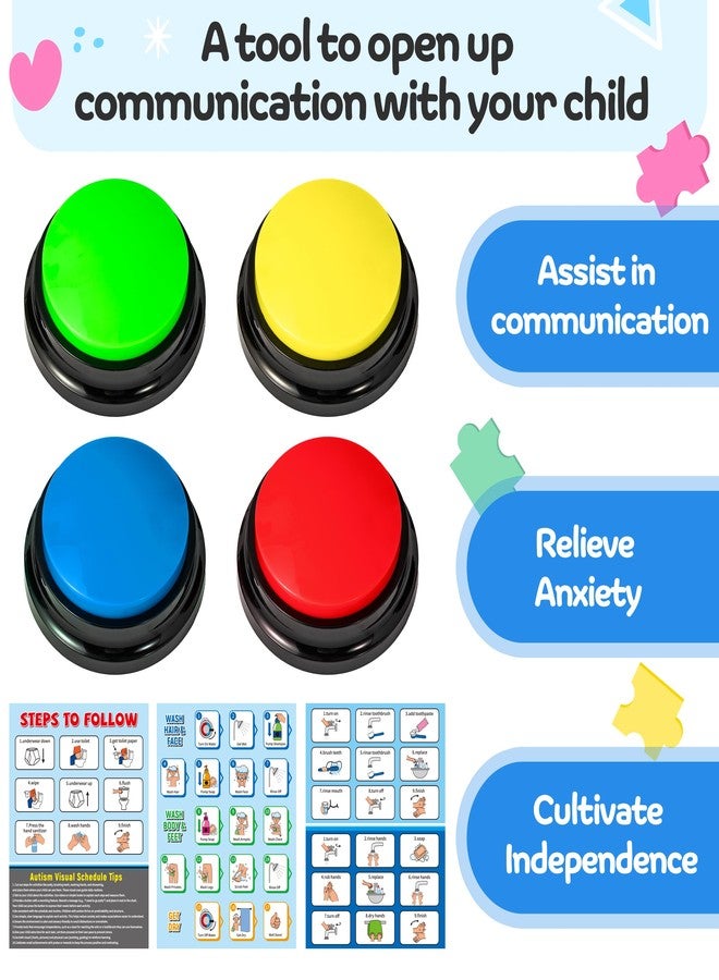 OSNIE Autism Life Routine Chart with Speech Buttons - 4Pcs Voice Recordable Speech Button in 4 Colors with Life Indicator Chart for Kids, Speaking Buzzer and Autism Learning Materials for Home School - Image 3
