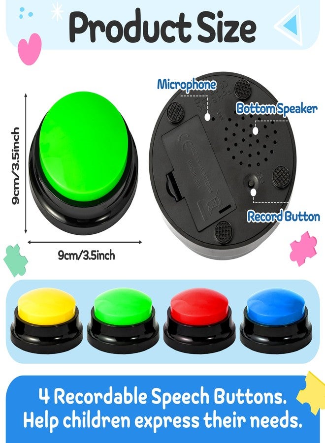 OSNIE Autism Life Routine Chart with Speech Buttons - 4Pcs Voice Recordable Speech Button in 4 Colors with Life Indicator Chart for Kids, Speaking Buzzer and Autism Learning Materials for Home School - Image 2