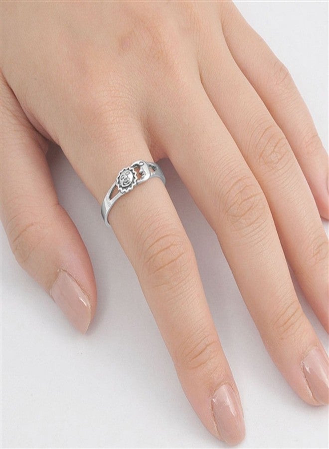 Sac Silver Sun Moon Universe Space Fashion Ring New .925 Sterling Silver Band Size 7 - Image 2