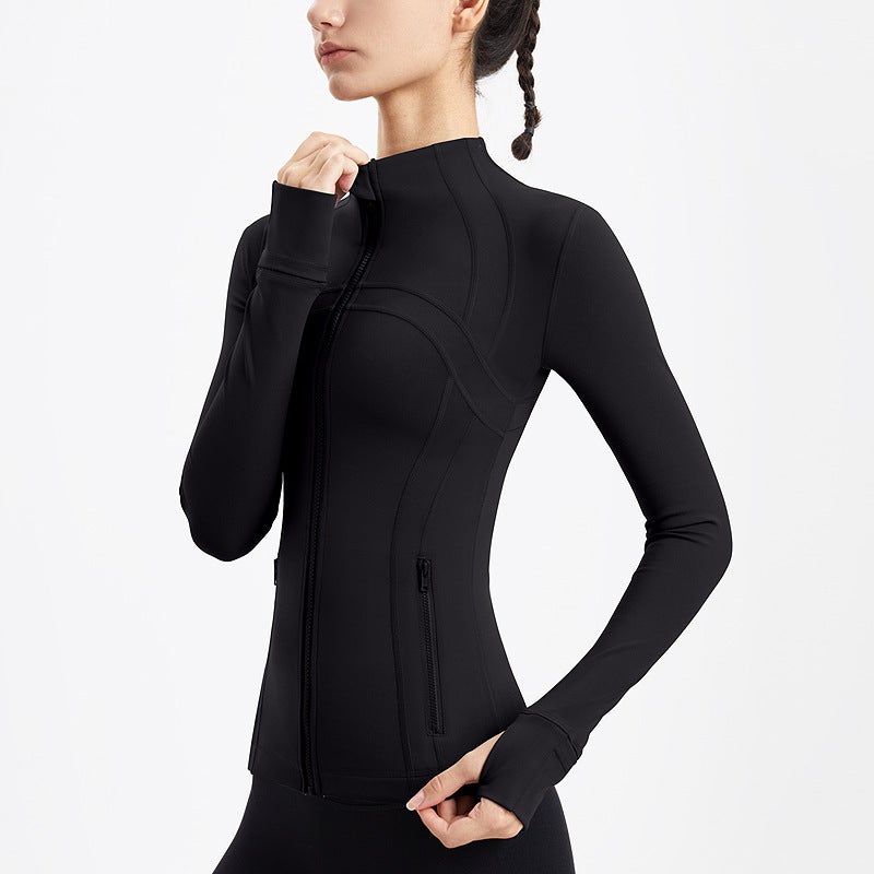 Generic Womens Brushed Warm Zip-Up Hoodie for Yoga  Fitness WT03 black brushed 2.0 
