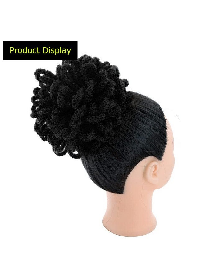 KGBFASS Gbfass Loc Petal Bun Dreadlock Drawstring Ponytail Curly Faux Locs Braided Ponytail Clip In Chignon Scrunchies Hairpiece For Black Women Girls(Black) - Image 4