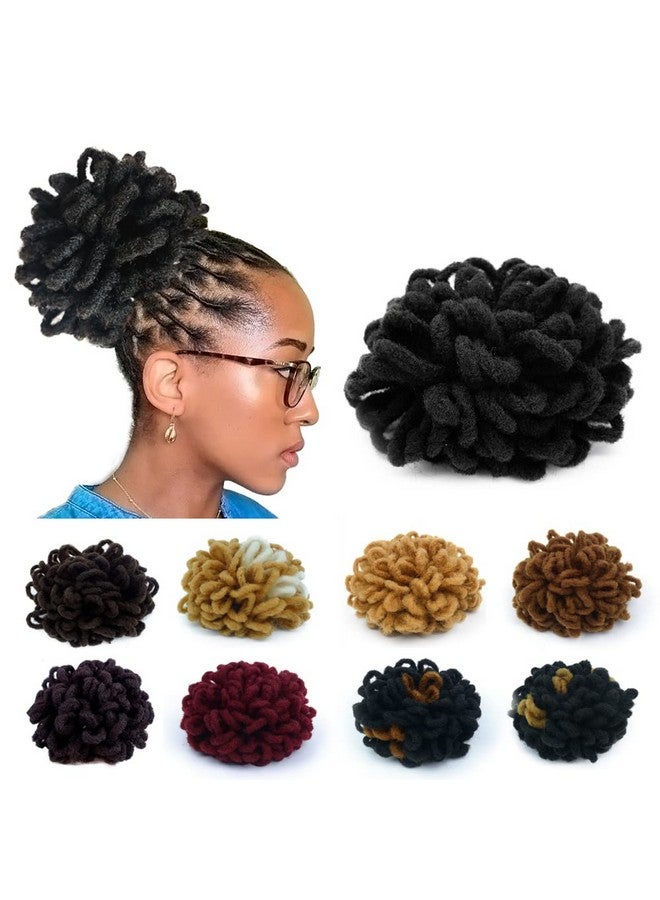 KGBFASS Gbfass Loc Petal Bun Dreadlock Drawstring Ponytail Curly Faux Locs Braided Ponytail Clip In Chignon Scrunchies Hairpiece For Black Women Girls(Black) - Image 2