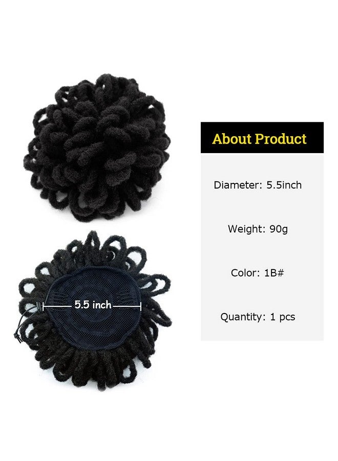 KGBFASS Gbfass Loc Petal Bun Dreadlock Drawstring Ponytail Curly Faux Locs Braided Ponytail Clip In Chignon Scrunchies Hairpiece For Black Women Girls(Black) - Image 3