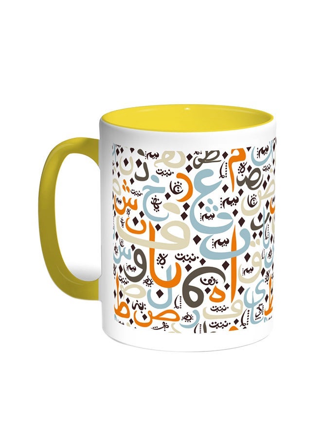 RYN Arabic Coloured Letters Printed Coffee Mug Yellow/White 11ounce