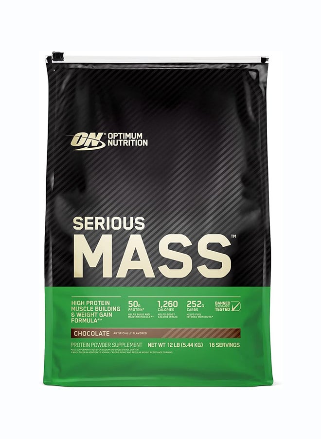 Optimum Nutrition Serious Mass: High Protein Muscle Building & Weight Gainer Powder, 50 Grams of Protein, Immune Support - Chocolate, 12 Lbs (5.44 KG) pack may vary - Image 1
