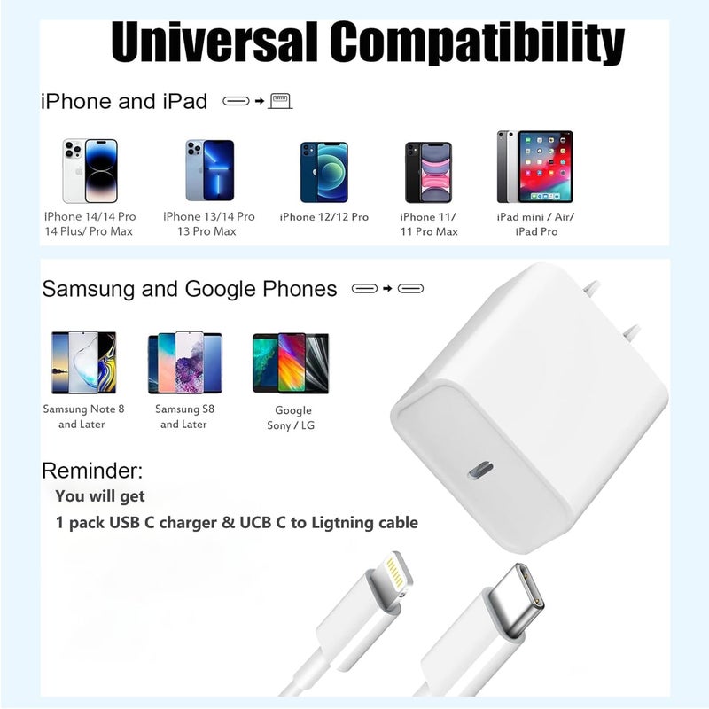 DreemTeam iPhone Fast Charger,[Apple MFi Certified] iPhone Charger Fast Charging Apple Wall Charger Block 6FT USB C Lightning Cable Cord Type C Adapter for iPhone 14 Pro Max/13/12 Mini/11/10/XS Max/XR/X/8/7/SE - Image 2