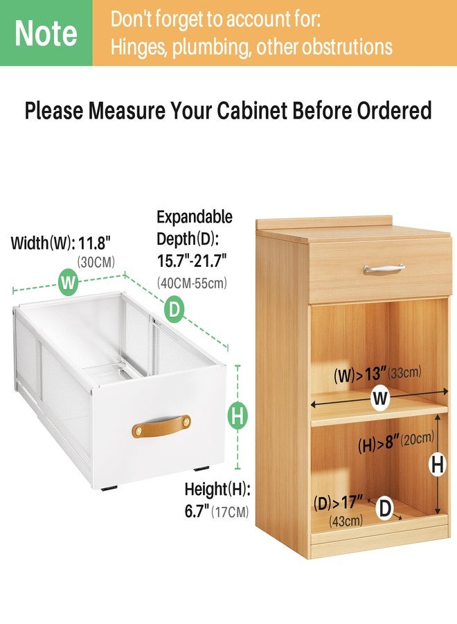 Kitstorack Pull out Cabinet Organizer, Expandable Depth(15.7"-21.7") with Raising Pad for Framed Cabinets, Heavy Duty Slide out Drawers, Adhesive Roll Out Shelves for Kitchen, Pantry Storage(White, 1-Pack) - Image 3