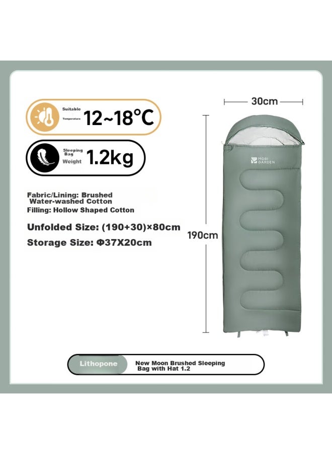 Mobigarden Sleeping Bag, Outdoor Camping Single-person Brushed Cotton Warm Hooded Sleeping Bag, New Moon 1.2 Nx24662009, Rock Gray - Image 1
