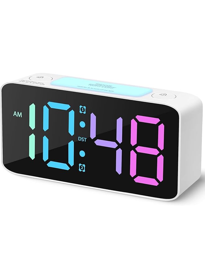 LINJIE Digital Alarm Clock Super Loud Alarm Clock With 7 Color Nightlight Adjustable Volume Dimmer Usb Charger Small Clocks For Bedrooms Ok To Wake Up For Kids Teens White+Rgb - Image 1