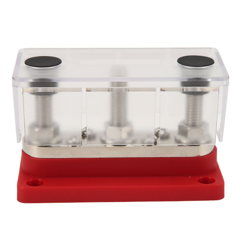 Power Distribution Block 3 Terminal Studs 4 Screws Busbar Terminal Block - Nickel Plated Brass Nylon Base Battery Bus Bar for Car Truck RV Boat - Image 2