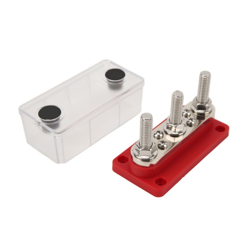 Power Distribution Block 3 Terminal Studs 4 Screws Busbar Terminal Block - Nickel Plated Brass Nylon Base Battery Bus Bar for Car Truck RV Boat - Image 3