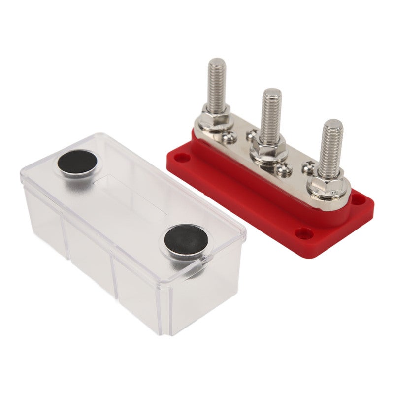 Power Distribution Block 3 Terminal Studs 4 Screws Busbar Terminal Block - Nickel Plated Brass Nylon Base Battery Bus Bar for Car Truck RV Boat - Image 4