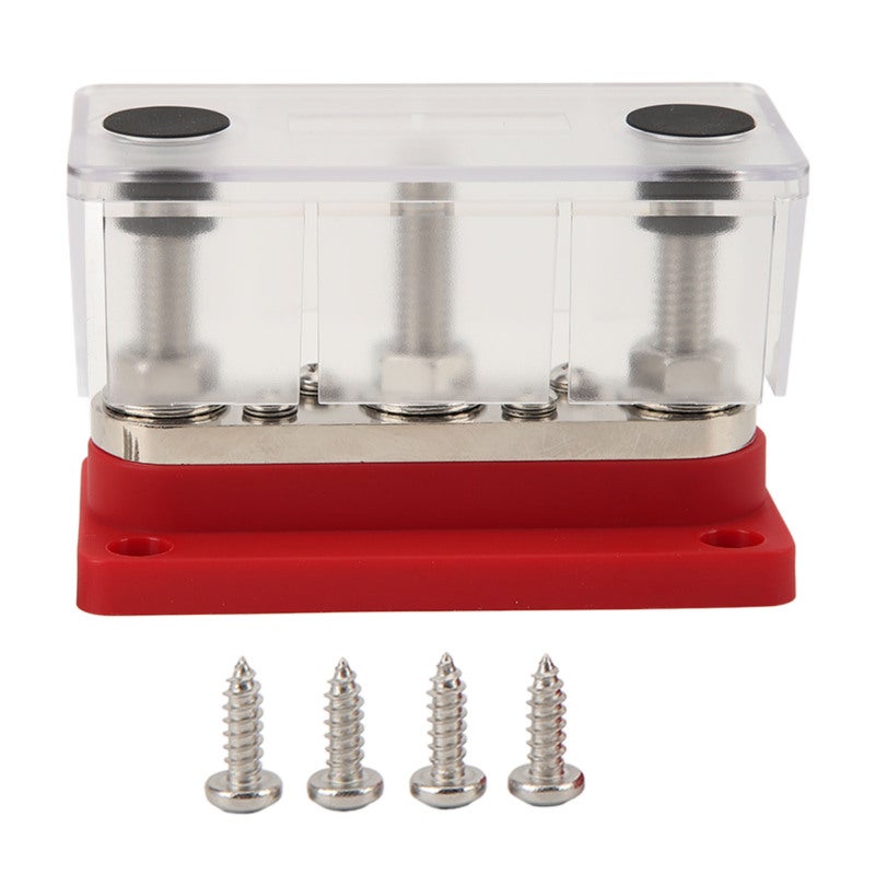 Power Distribution Block 3 Terminal Studs 4 Screws Busbar Terminal Block - Nickel Plated Brass Nylon Base Battery Bus Bar for Car Truck RV Boat - Image 1
