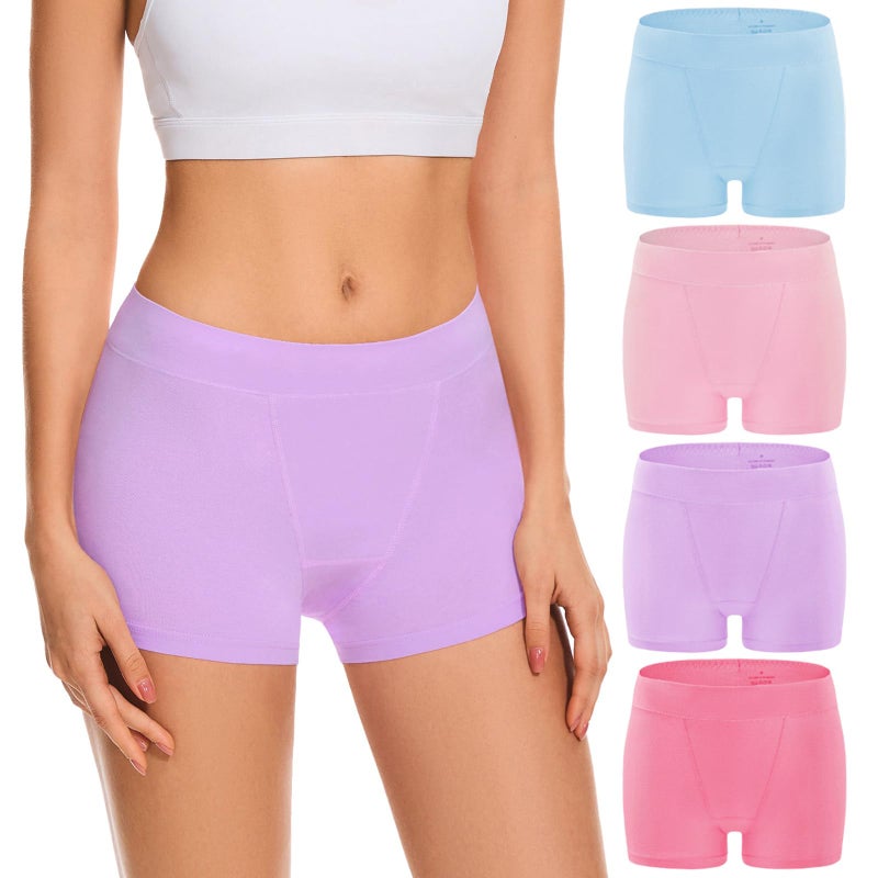 Migbean Cotton Underwear for Women Mid Rise Under Shorts Full Coverage Boxers Briefs Breathable Boyshort 4 Pack Large - Image 1