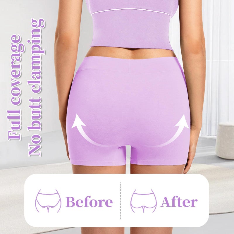 Migbean Cotton Underwear for Women Mid Rise Under Shorts Full Coverage Boxers Briefs Breathable Boyshort 4 Pack Large - Image 5