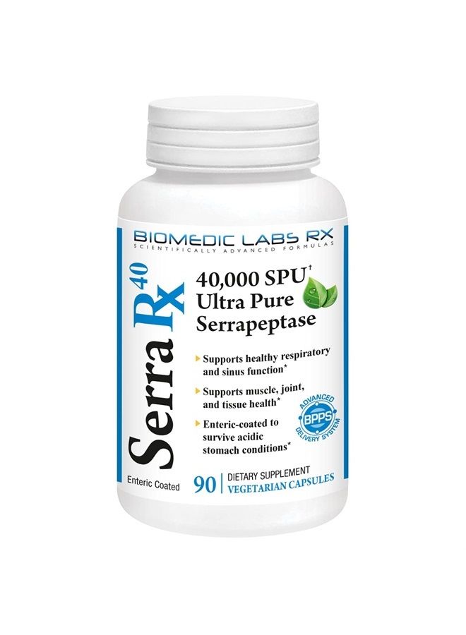 Biomedic Labs RX Serra-RX 40,000 SPU Serrapeptase - Enteric Coated Proteolytic Systemic Enzyme, Non-GMO, Gluten Free, Vegan, 90 Veg Capsules - Image 1