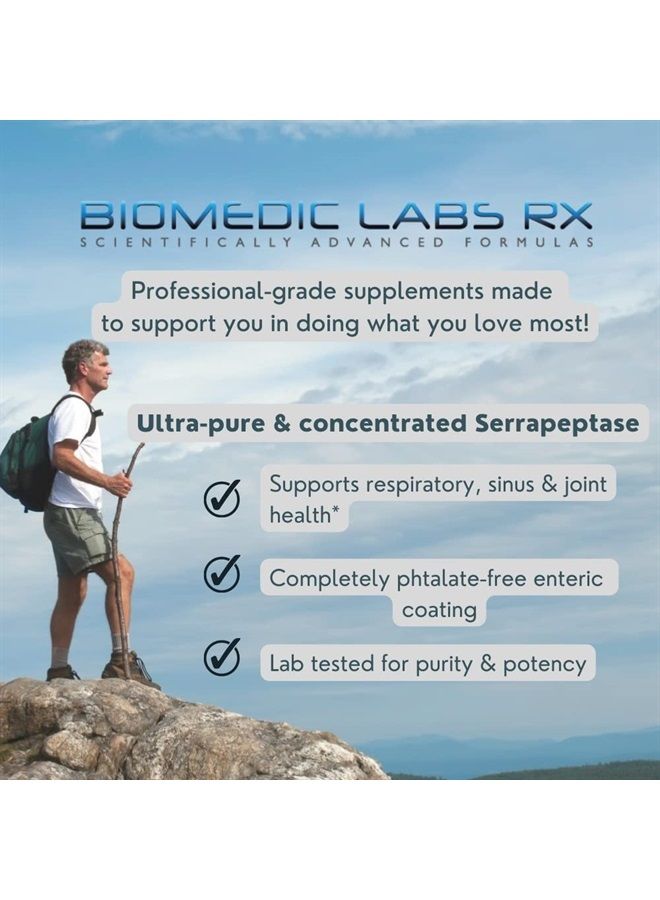 Biomedic Labs RX Serra-RX 40,000 SPU Serrapeptase - Enteric Coated Proteolytic Systemic Enzyme, Non-GMO, Gluten Free, Vegan, 90 Veg Capsules - Image 4