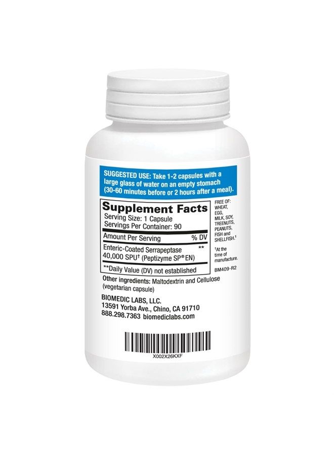 Biomedic Labs RX Serra-RX 40,000 SPU Serrapeptase - Enteric Coated Proteolytic Systemic Enzyme, Non-GMO, Gluten Free, Vegan, 90 Veg Capsules - Image 3