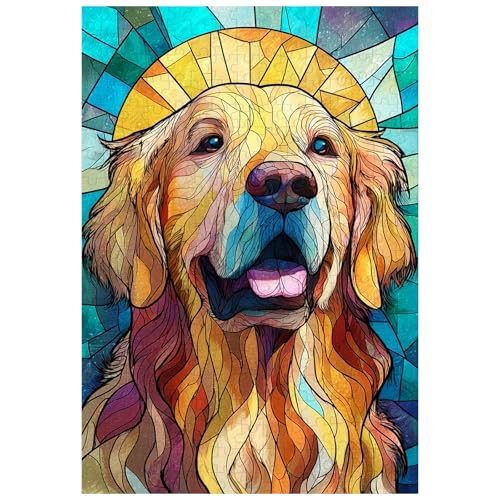 Ulord Great Jigsaw Puzzles for Adults 300 Pieces Stained Glass Golden Retriever Dogs Puzzles for Adults Toys Gift Family Decoration Kids Puzzle - Image 1