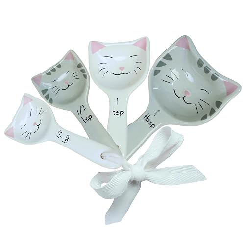 Goodscious Cat Measuring Spoons - Cute Measuring Spoons Set w/Ribbon- Cat Kitchen Accessories for Cat Baking Supplies - Ceramic Measuring Spoons Set - Cat Themed Kitchen Items- Baking Gifts for Women (Set of 5) - Image 1