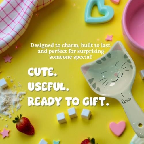 Goodscious Cat Measuring Spoons - Cute Measuring Spoons Set w/Ribbon- Cat Kitchen Accessories for Cat Baking Supplies - Ceramic Measuring Spoons Set - Cat Themed Kitchen Items- Baking Gifts for Women (Set of 5) - Image 5