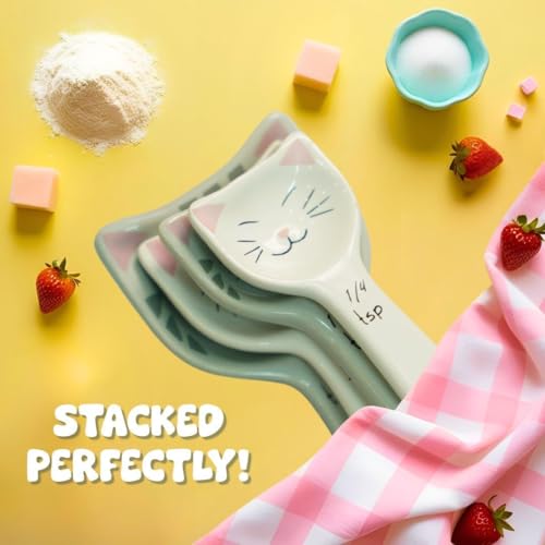 Goodscious Cat Measuring Spoons - Cute Measuring Spoons Set w/Ribbon- Cat Kitchen Accessories for Cat Baking Supplies - Ceramic Measuring Spoons Set - Cat Themed Kitchen Items- Baking Gifts for Women (Set of 5) - Image 4