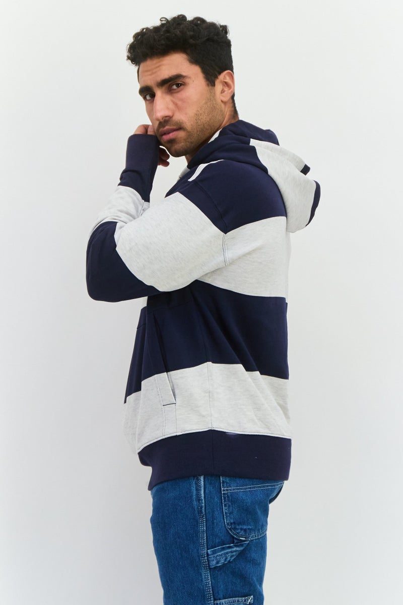 PERRY ELLIS Men Hooded Embroidered Logo Long Sleeves Hoodies, Navy Blue - Image 2