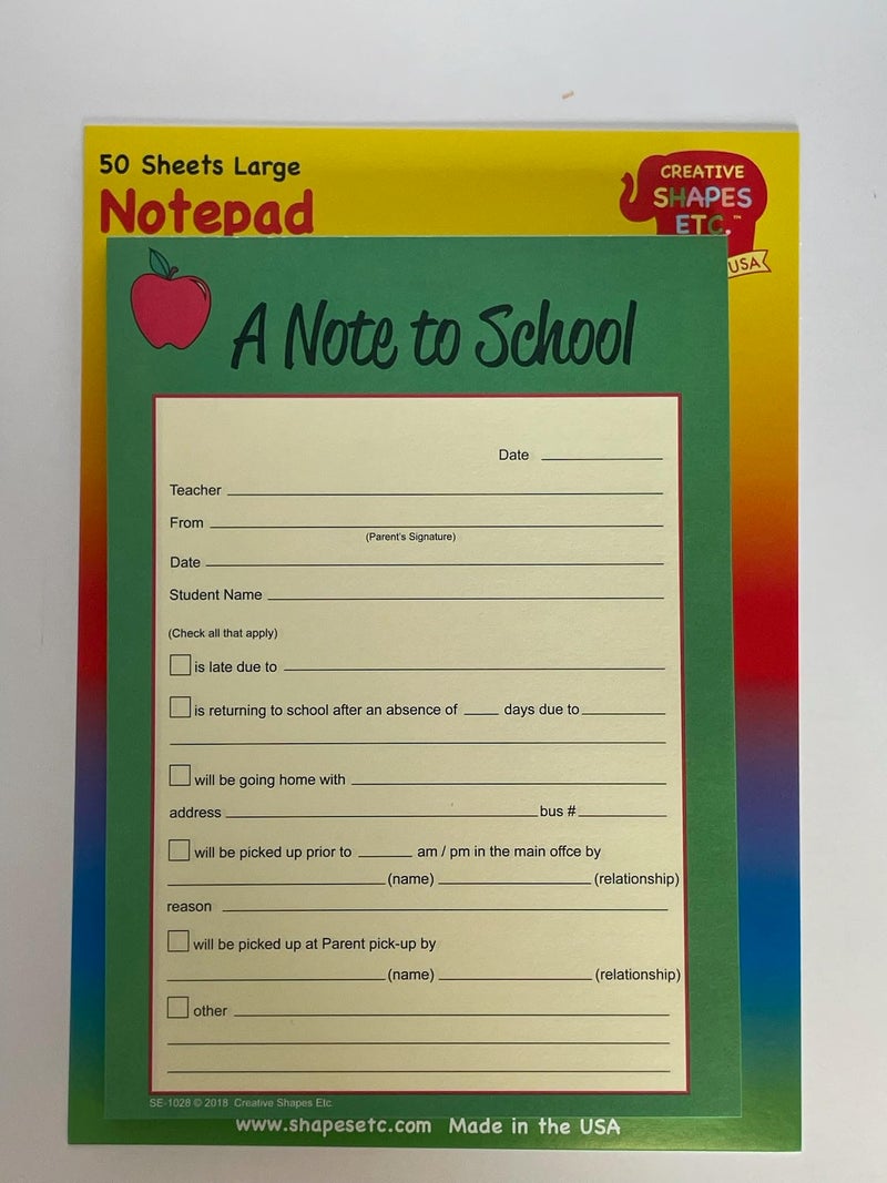 SHAPES ETC. 50 Sheets Note to School – Notes to Parents 5x7in Notes to School Student Pickup Information Parent Communication with Office/Teachers Parent Tools Memo Pad USA Made - Image 5