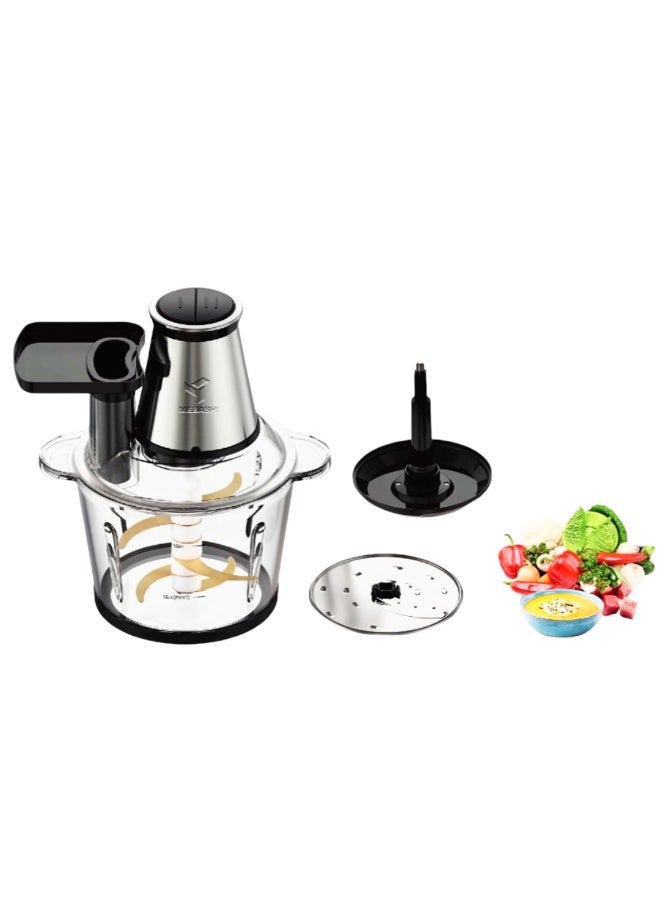 Mebashi 4-In-1 Electric Food Chopper 500W With 3.0L Glass Processing Bowl 2 Speeds Control And Removable Stainless Steel Blades Silver Black ME-CH4001 - Image 4