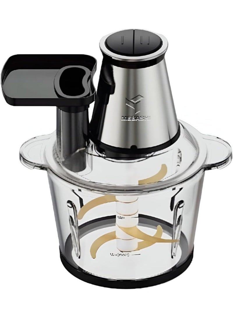 Mebashi 4-In-1 Electric Food Chopper 500W With 3.0L Glass Processing Bowl 2 Speeds Control And Removable Stainless Steel Blades Silver Black ME-CH4001 - Image 1